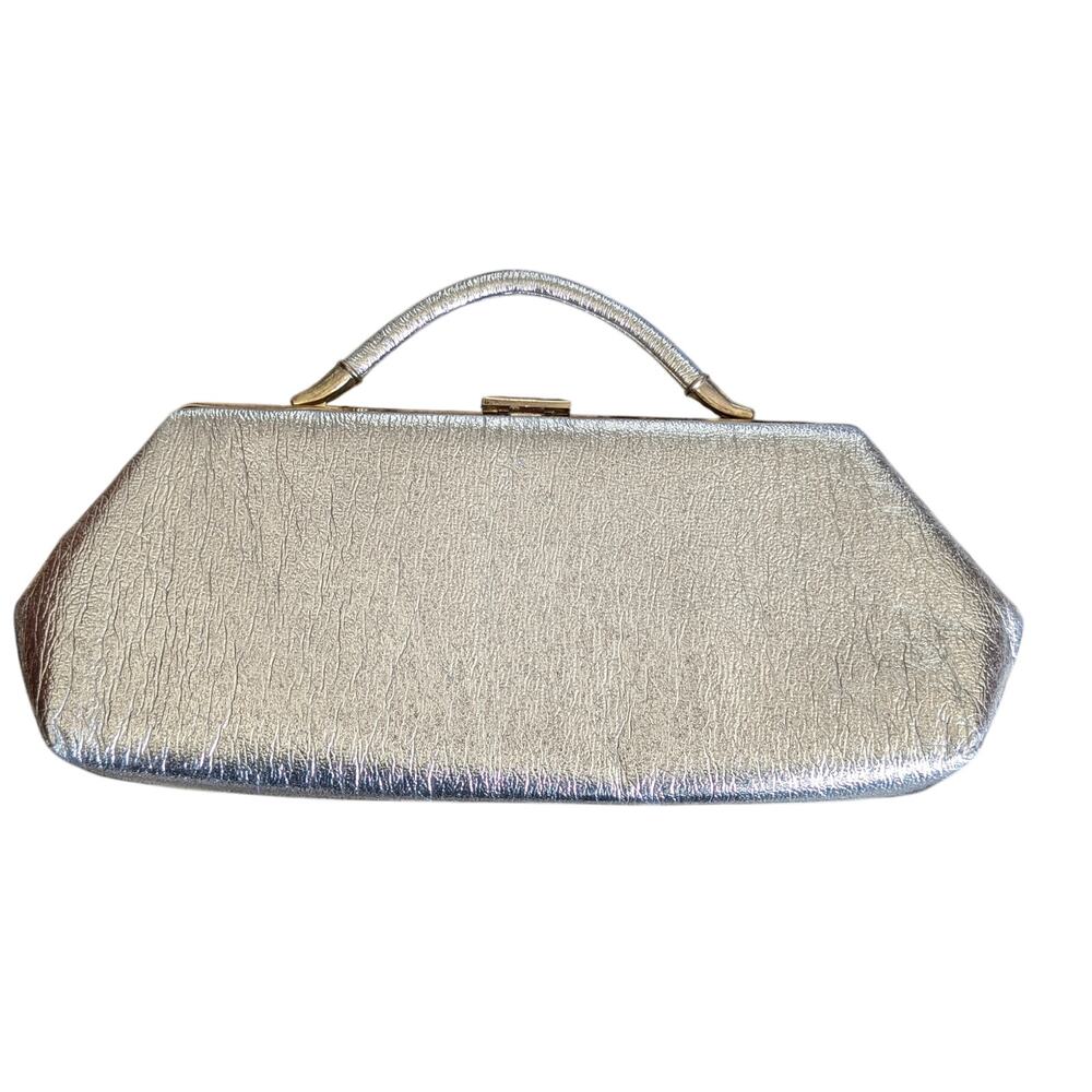 Vintage Flechbilt Silver East West Top Handle Clutch Purse